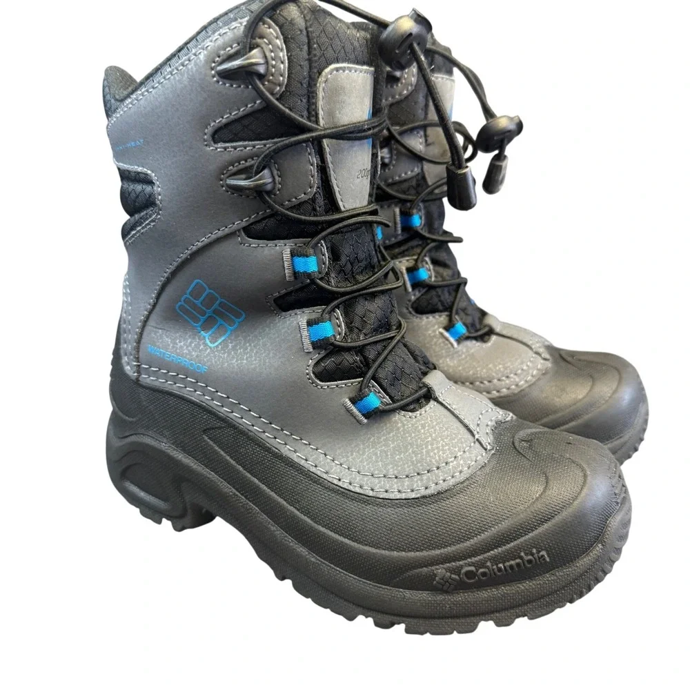Columbia Kids Bugaboot‎ Plus IV Omni-Heat Waterproof Winter Boots Grey Blue